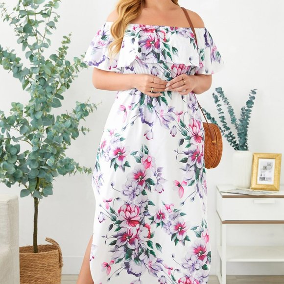 Off The Shoulder Floral Plus Size Maxi Dress - Picture 5 of 12